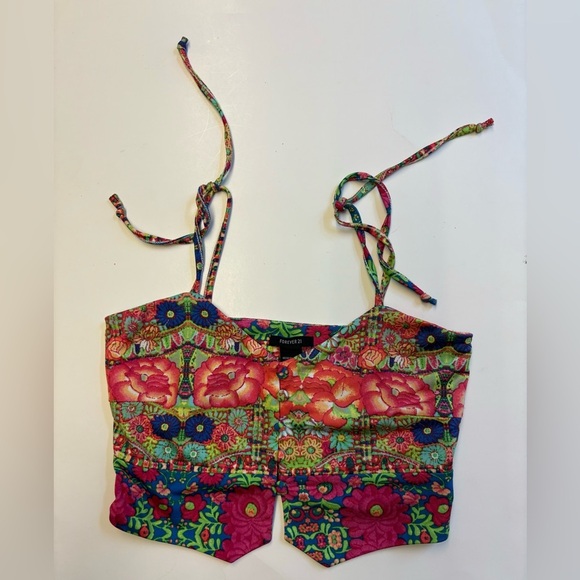 Forever 21 Abstract Floral crop top spaghetti strap stretchy top size XS - Picture 1 of 8